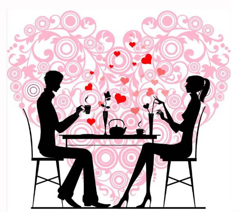 Couple in the cafe embroidery design